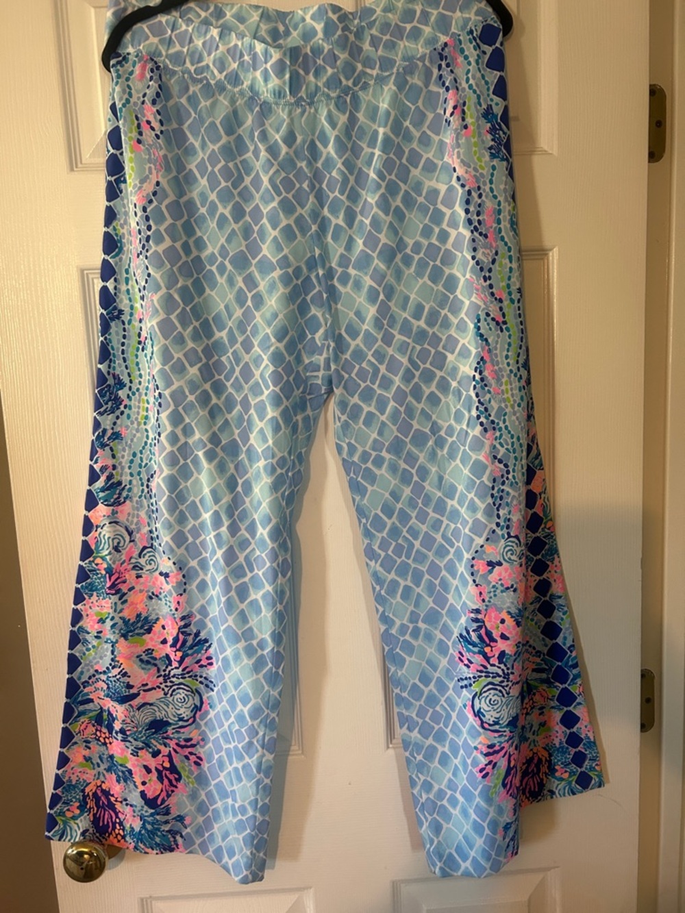 Lilly Pulitzer Light Blue Geometric Wide-Leg Pants with Floral Side Panels